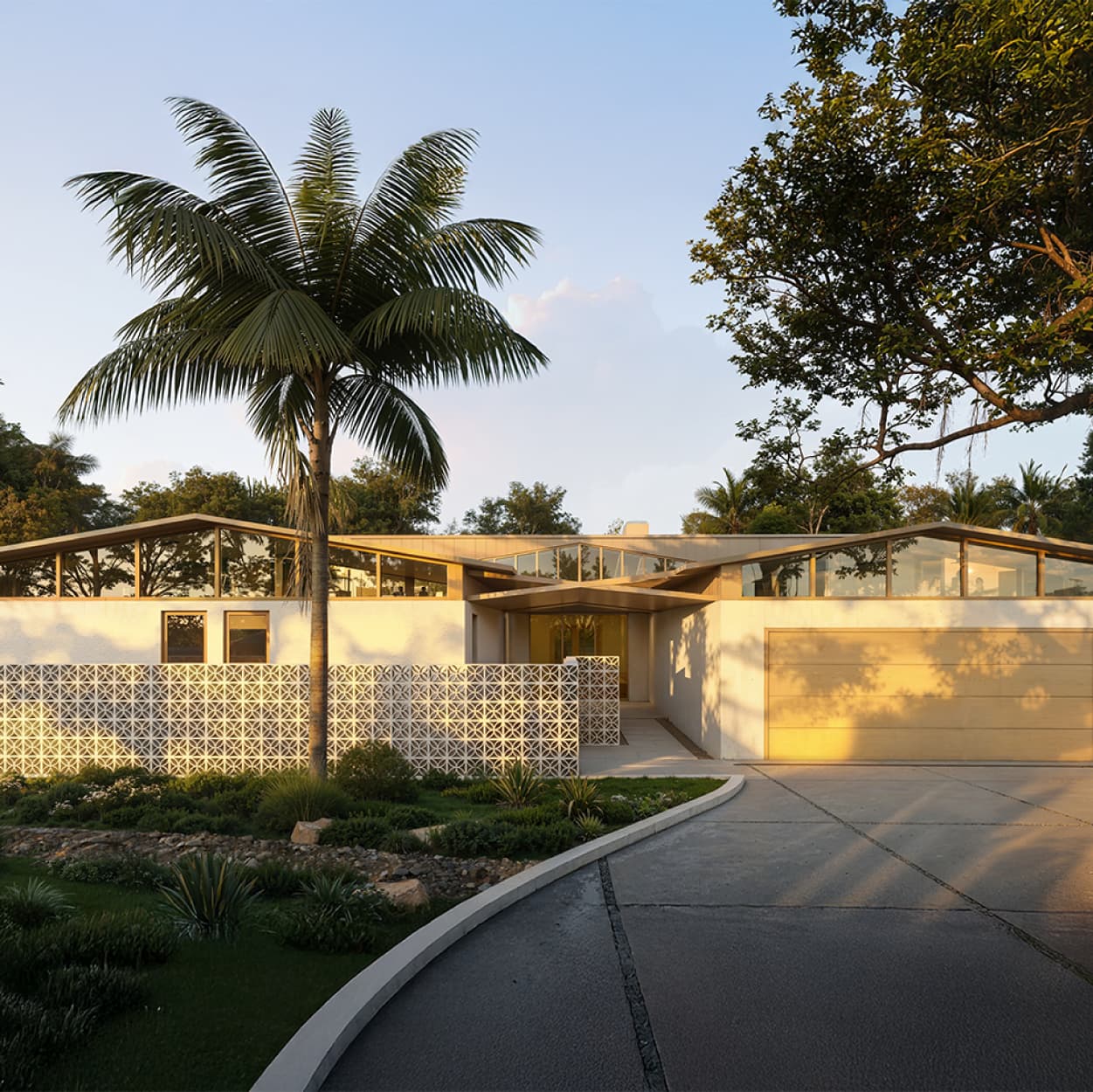 Mid-century modern inspired home with exposed timber beams and split-level design in Altadena
